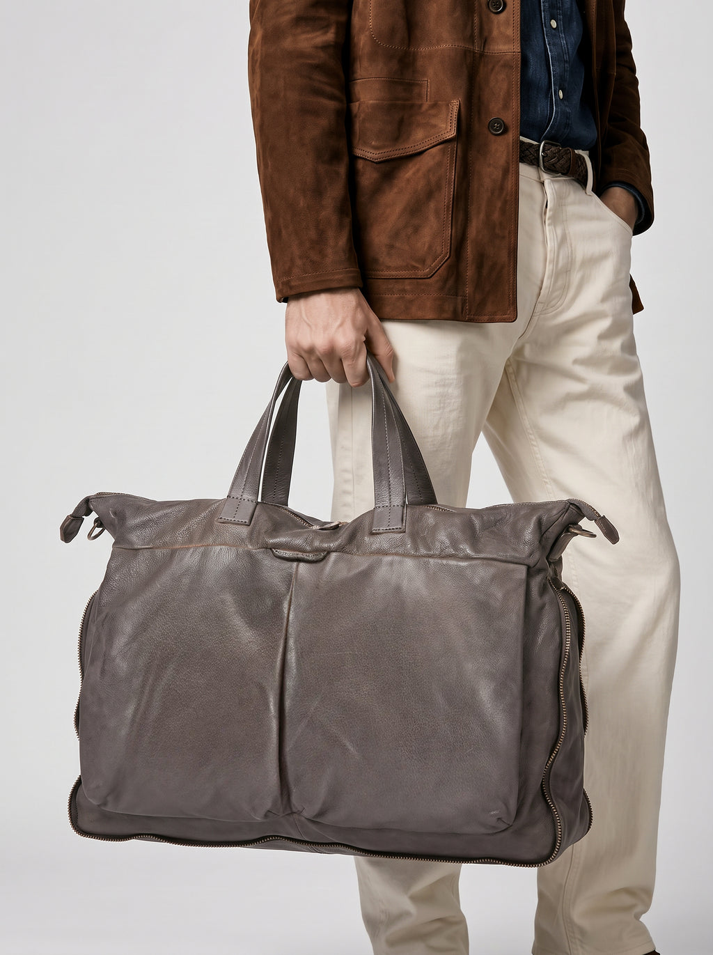 HELMET 046 - Grey Leather Briefcase