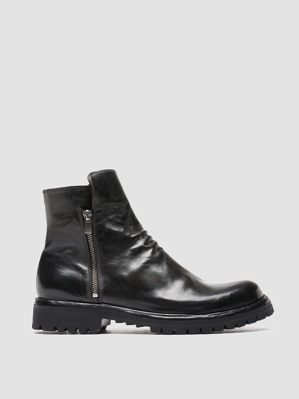 IKONIC 004 - Graue Lederstiefel mit Reißverschluss