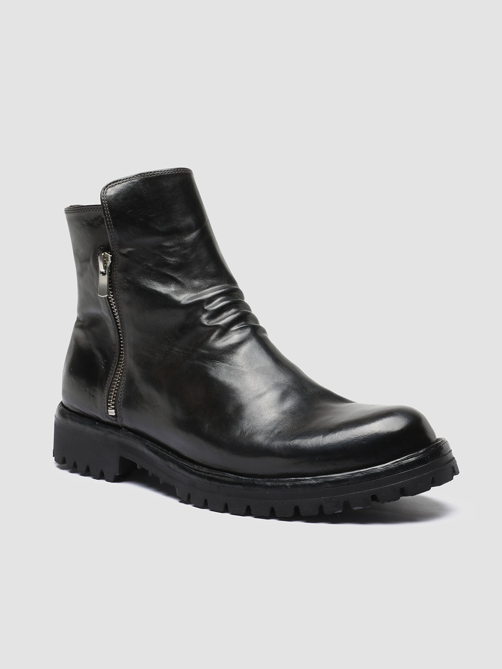 IKONIC 004 - Graue Lederstiefel mit Reißverschluss