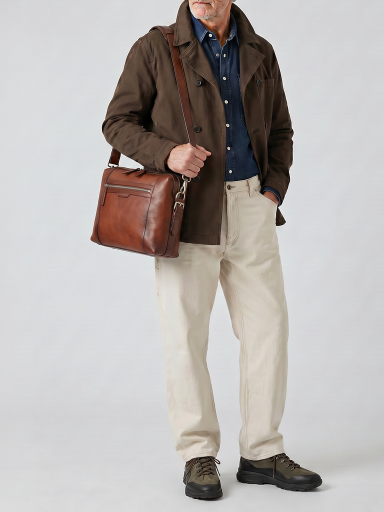 JULES 009 - Brown  Leather Briefcase