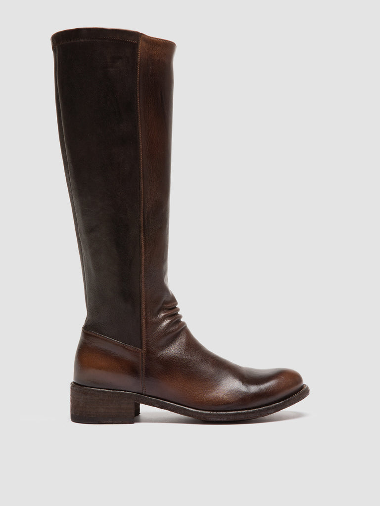 LISON 035 - Brown Stretch Leather Boots