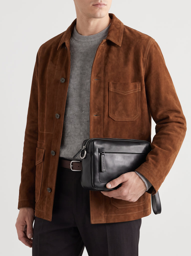 QUENTIN 025 - Black Leather Pouch Bag-hover