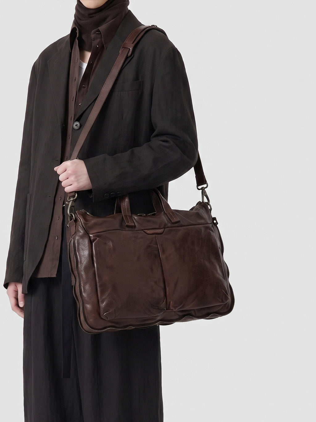 HELMET 046 - Brown Leather Briefcase