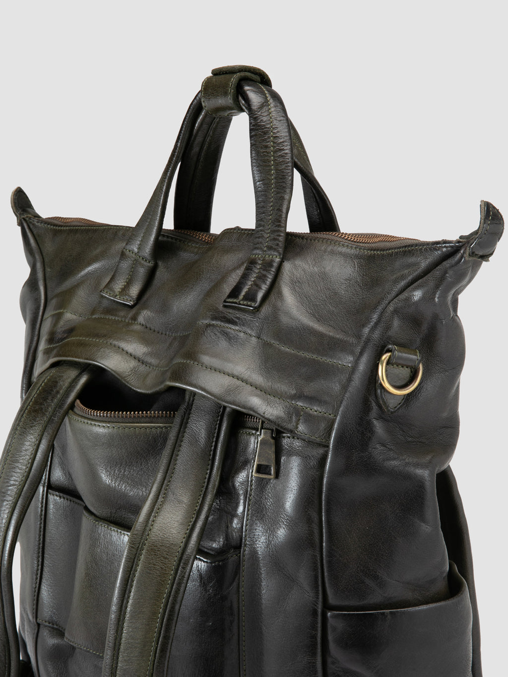 HELMET 055 - Green Leather Backpack