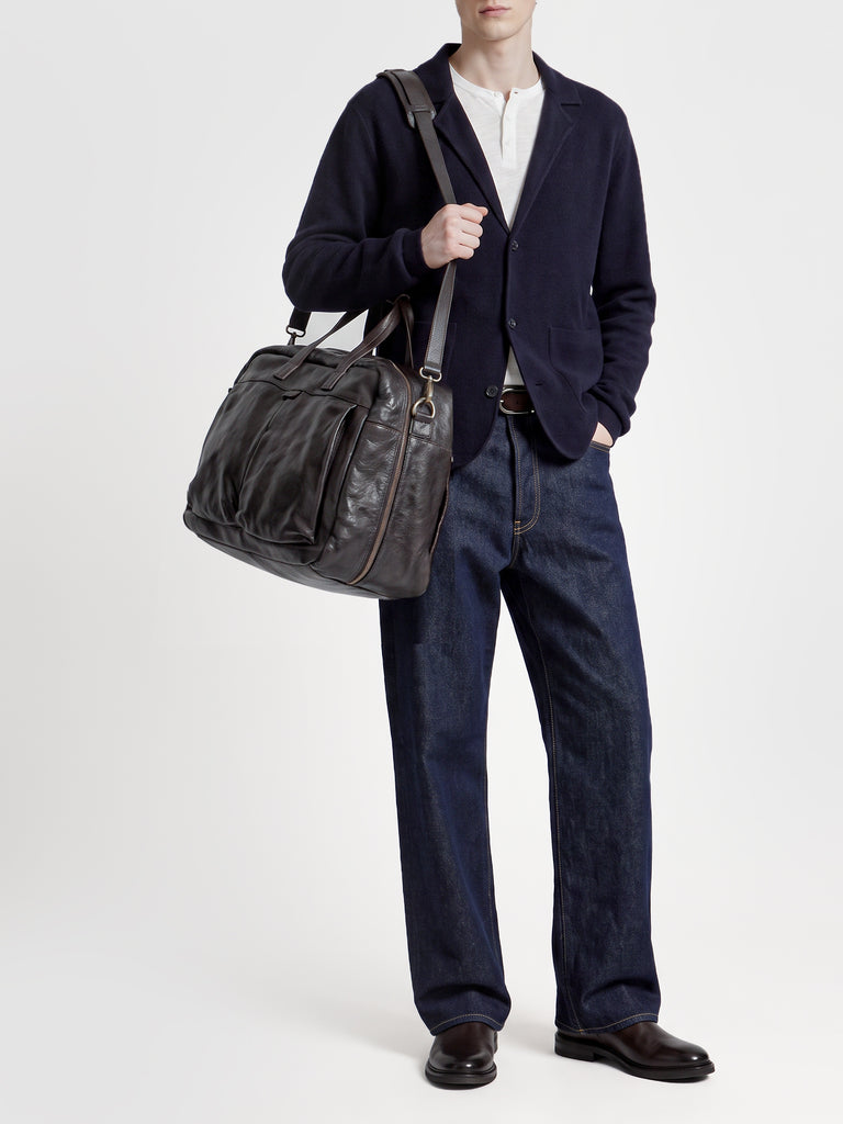 HELMET 056 - Brown Leather Travel Bag
