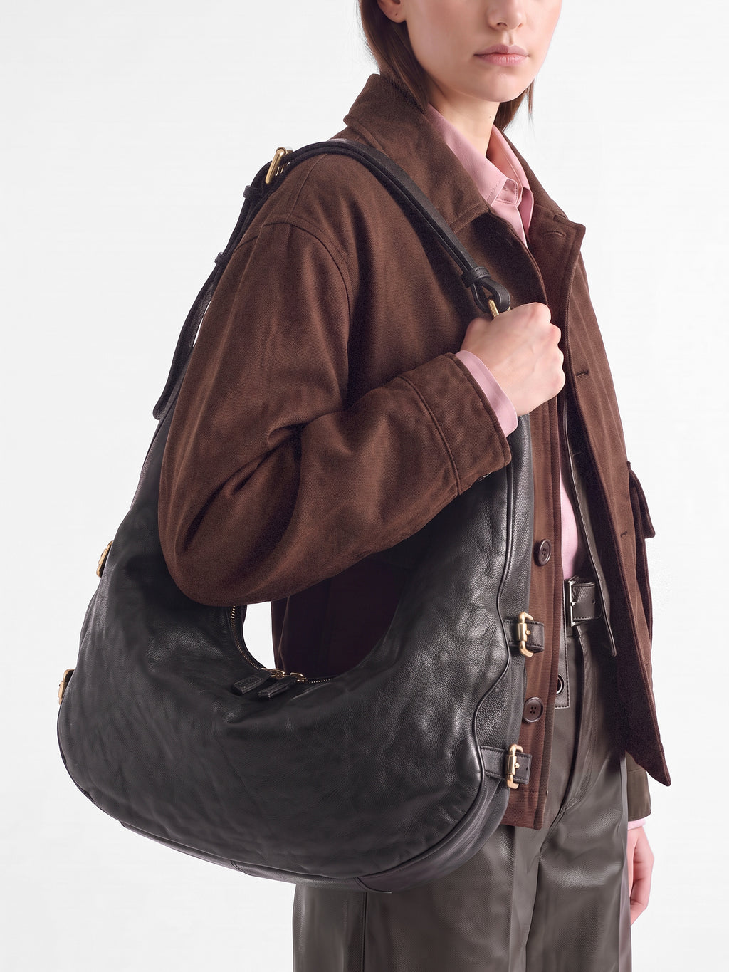 JULIE 015 - Black Leather Shoulder Bag