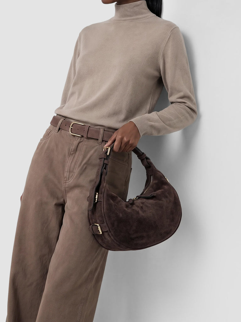 JULIE 016 - Brown Suede Shoulder Bag