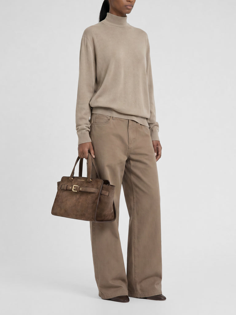 SADDLE 026 - Brown Suede Handle Bag