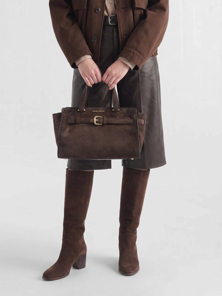 SADDLE 026 - Brown Suede Handle Bag-hover