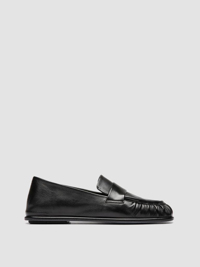 CLOVER 005_W - Black Leather Penny Loafers