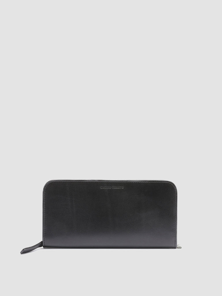 BERGE’ 01 - schwarze Lederbrieftasche mit umlaufendem Reißverschluss