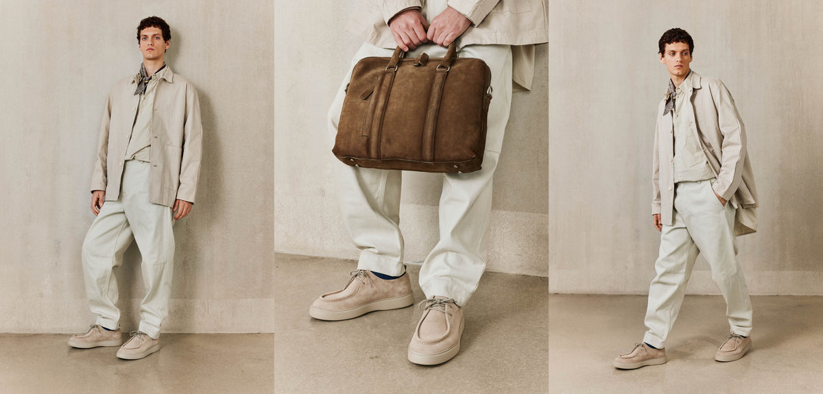 Officine Creative - Men's brown suede briefcase