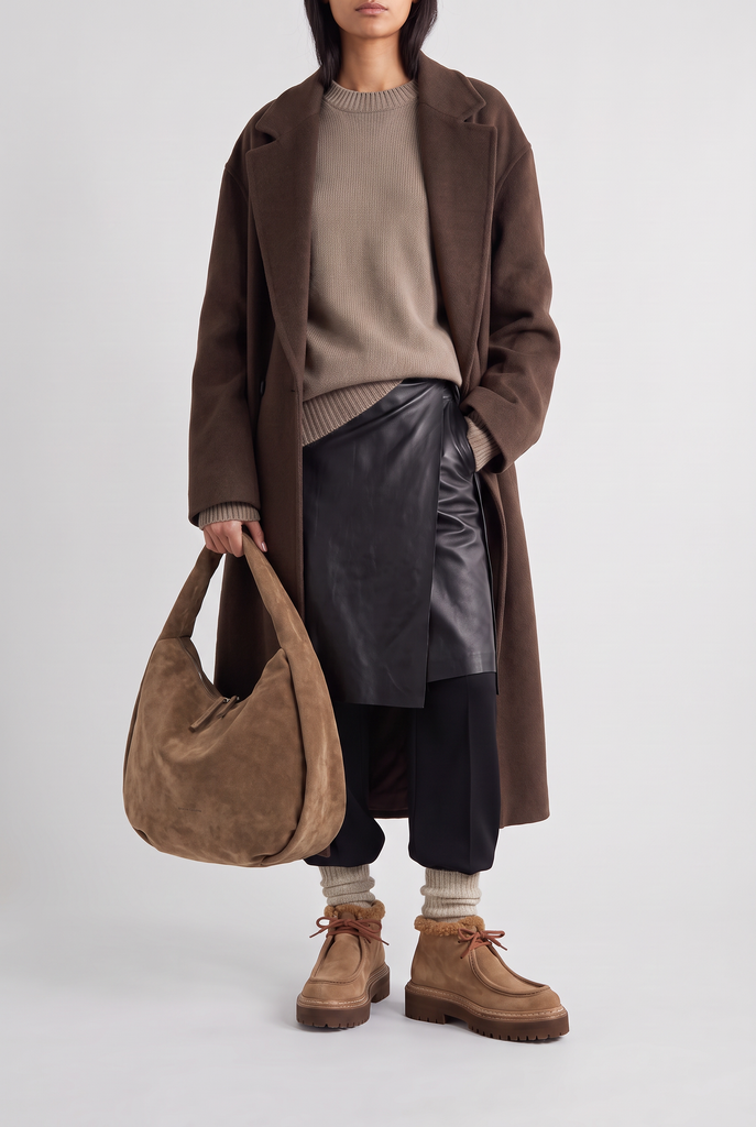BOLINA 048 - Brown Suede Shoulder Bag-hover